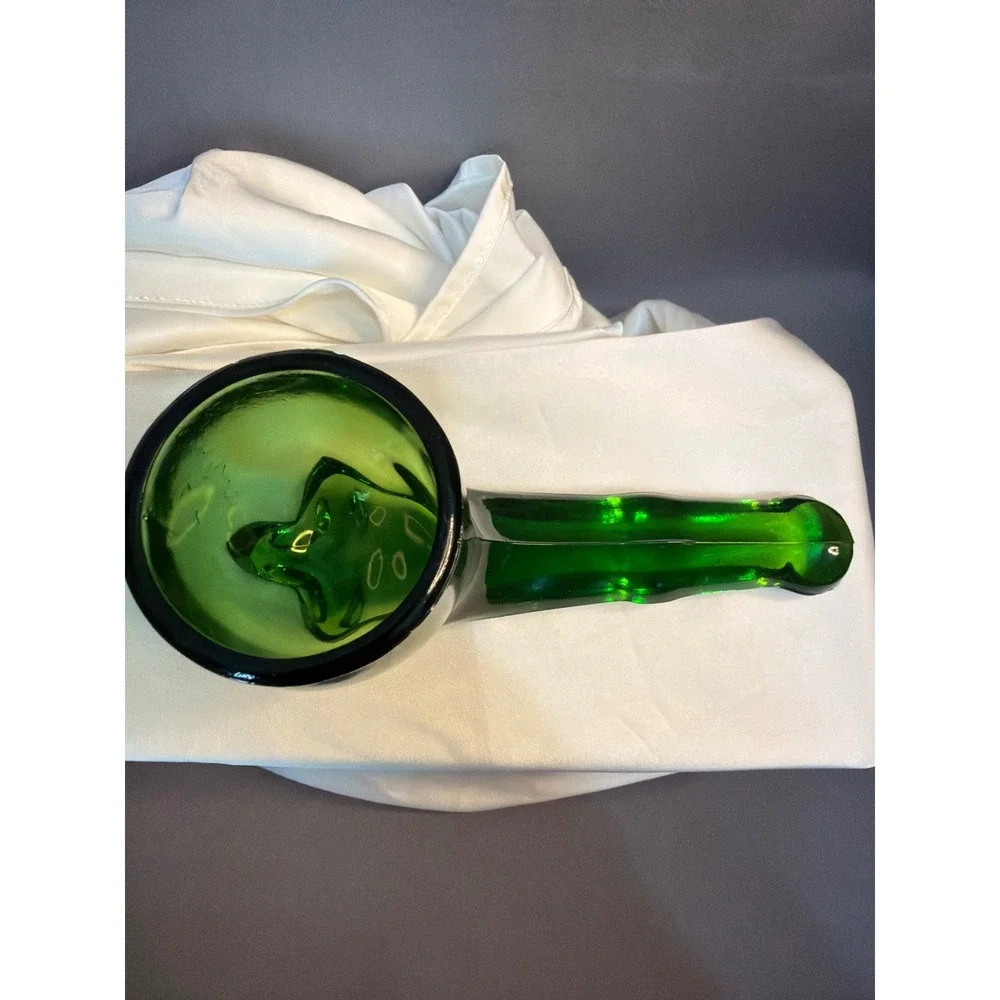 Vintage Emerald Green Glass Pipe Shaped Novelty Shot Glass Cup Barware 6 Inch